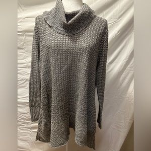 Eight eight eight cowl neck gray and tan sweater diamond patternon hem and cuffs